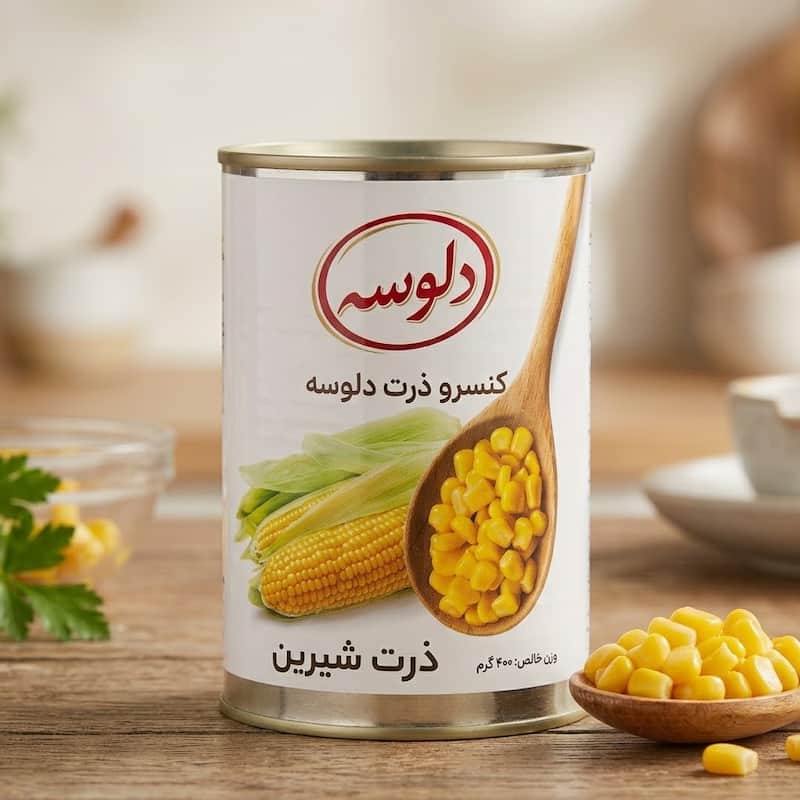 کنسرو ذرت شیرین دلوسه برای مصرف روزانه و تهیه غذا